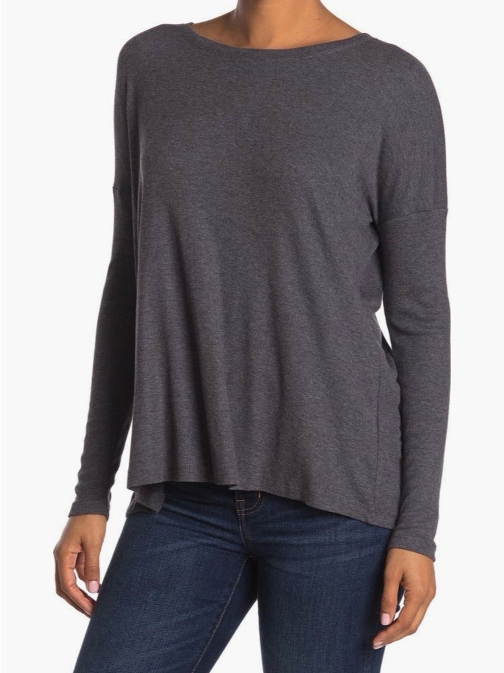 H by Bourdeoux V Criss CrossBack Women’s Long-Sleeve Relaxed Knit Top - Charcoal